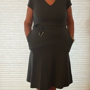 Elegant Dark Olive Green / Khaki V-Neck Dress